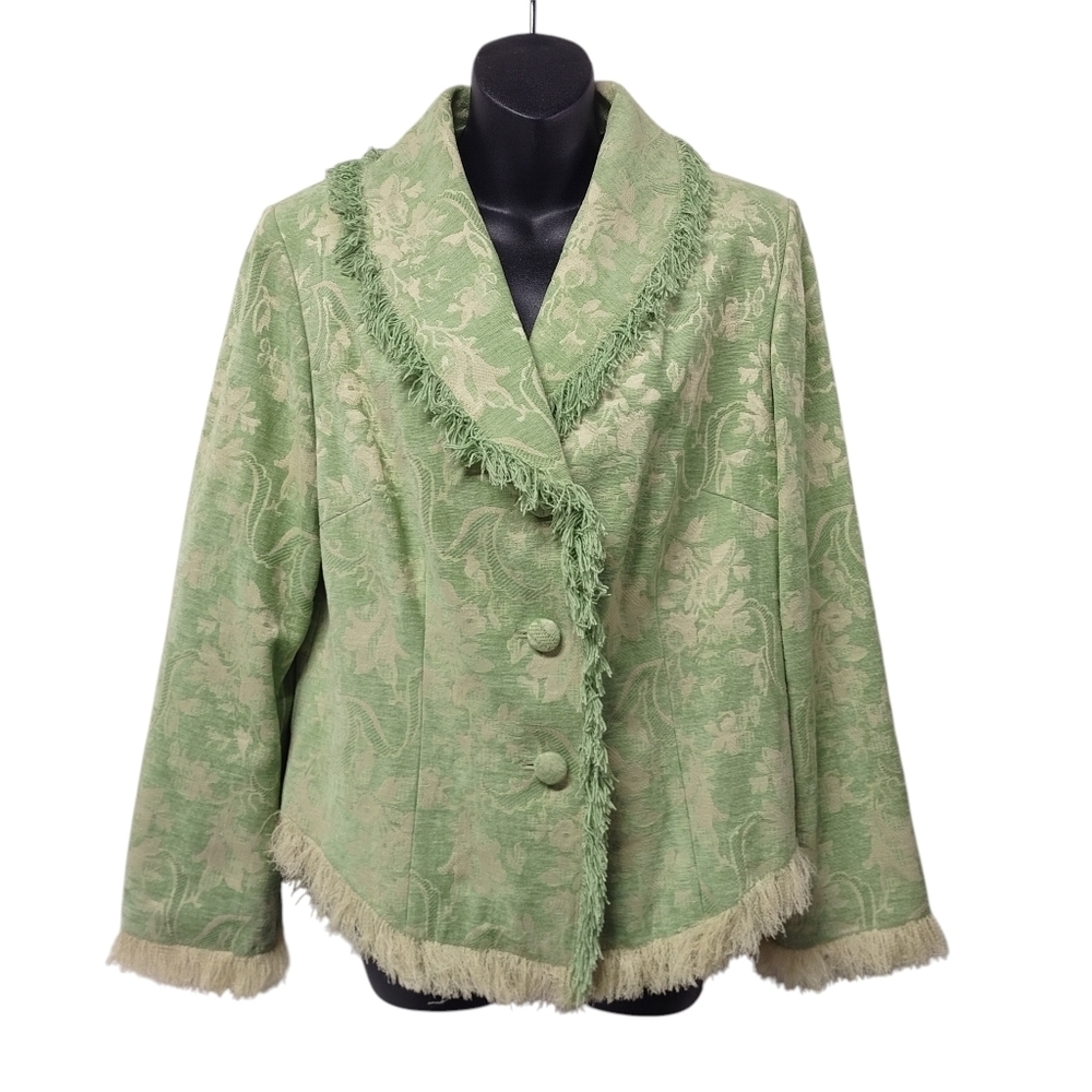 Ca.Sual Women's Green Fringed Hem Textured Blazer Jacket Size 10